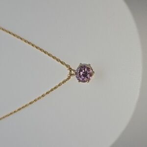 Cute Gold Necklace Pink Sparkling Pendant 18” Never Worn Dainty Gift